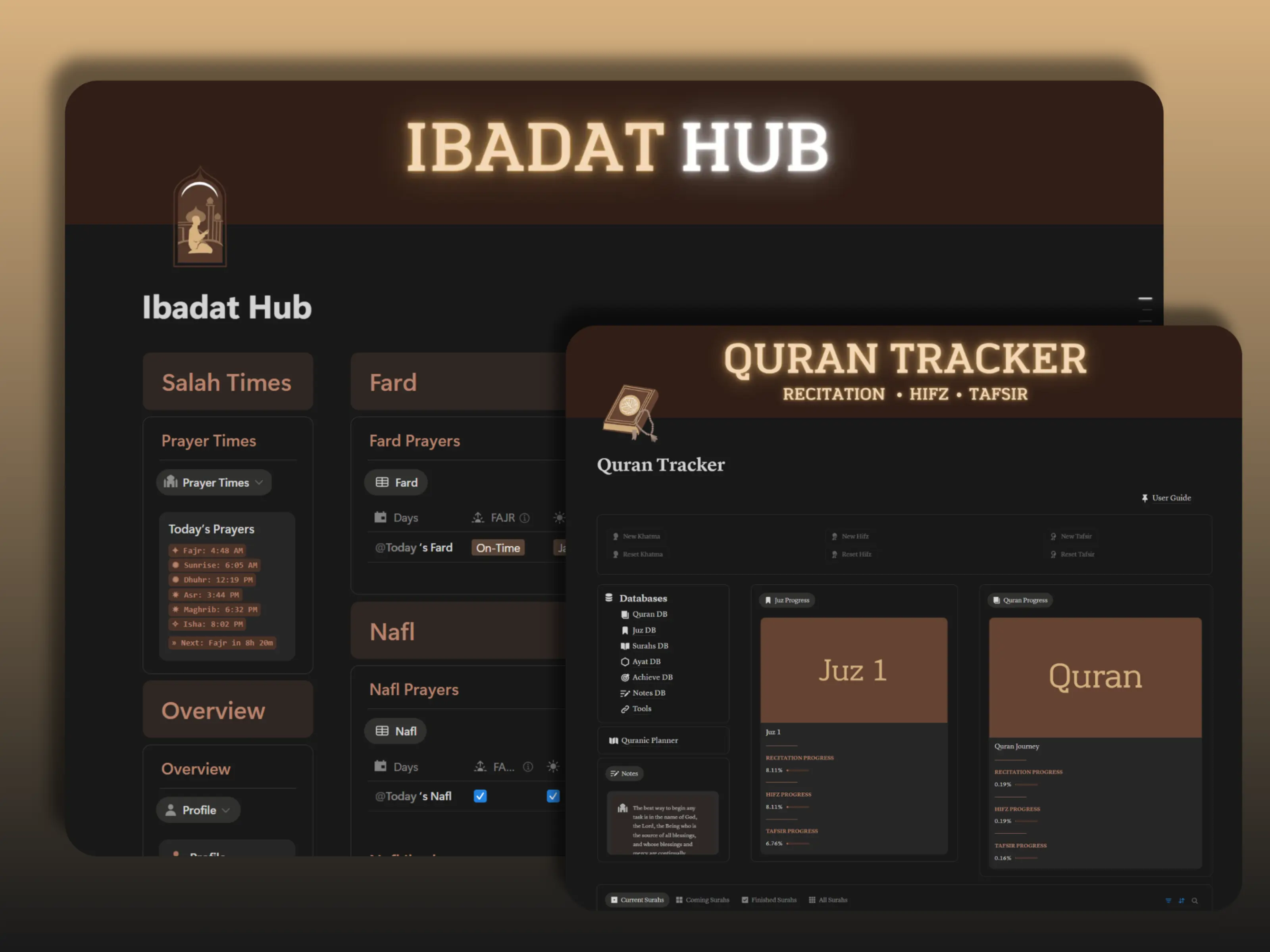 Ibadat Hub & Quran Tracker — Integrated in Second Brain - Muslim Edition