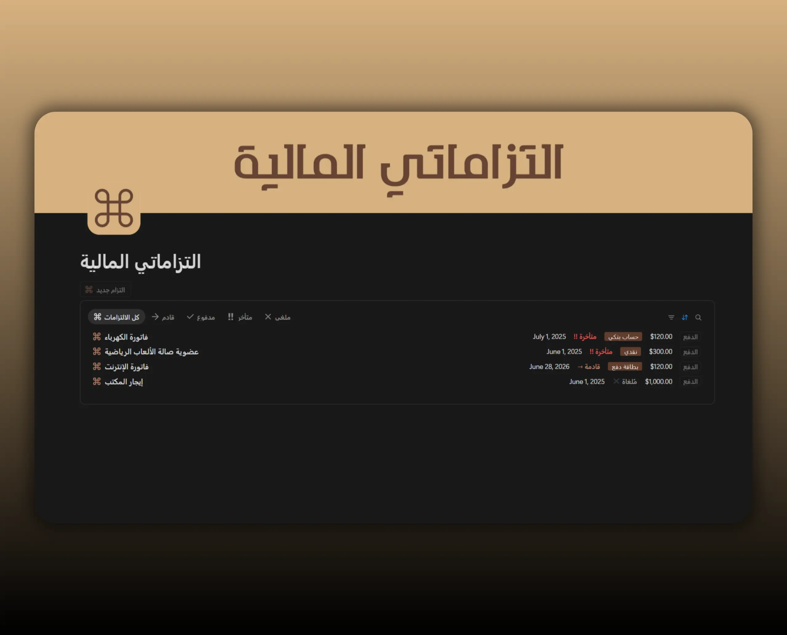 Template التزاماتي المالية