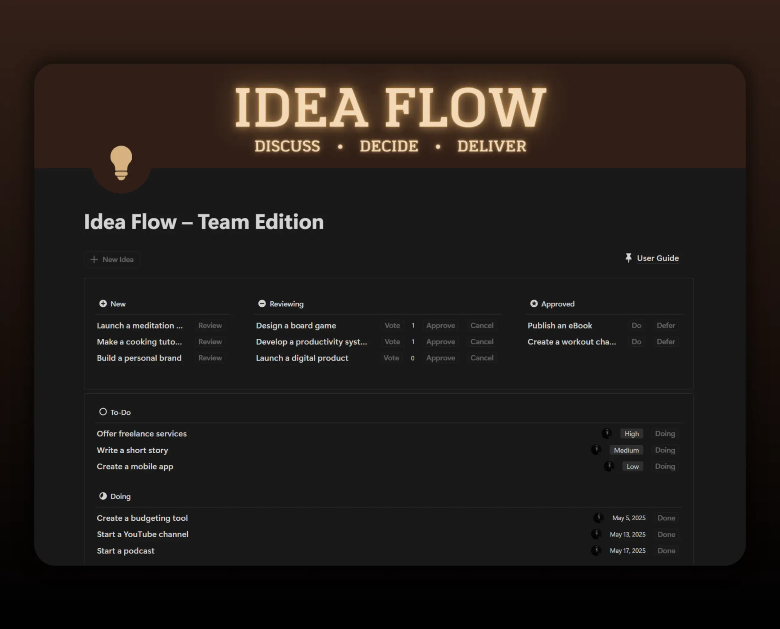 Template Idea Flow - Team Edition