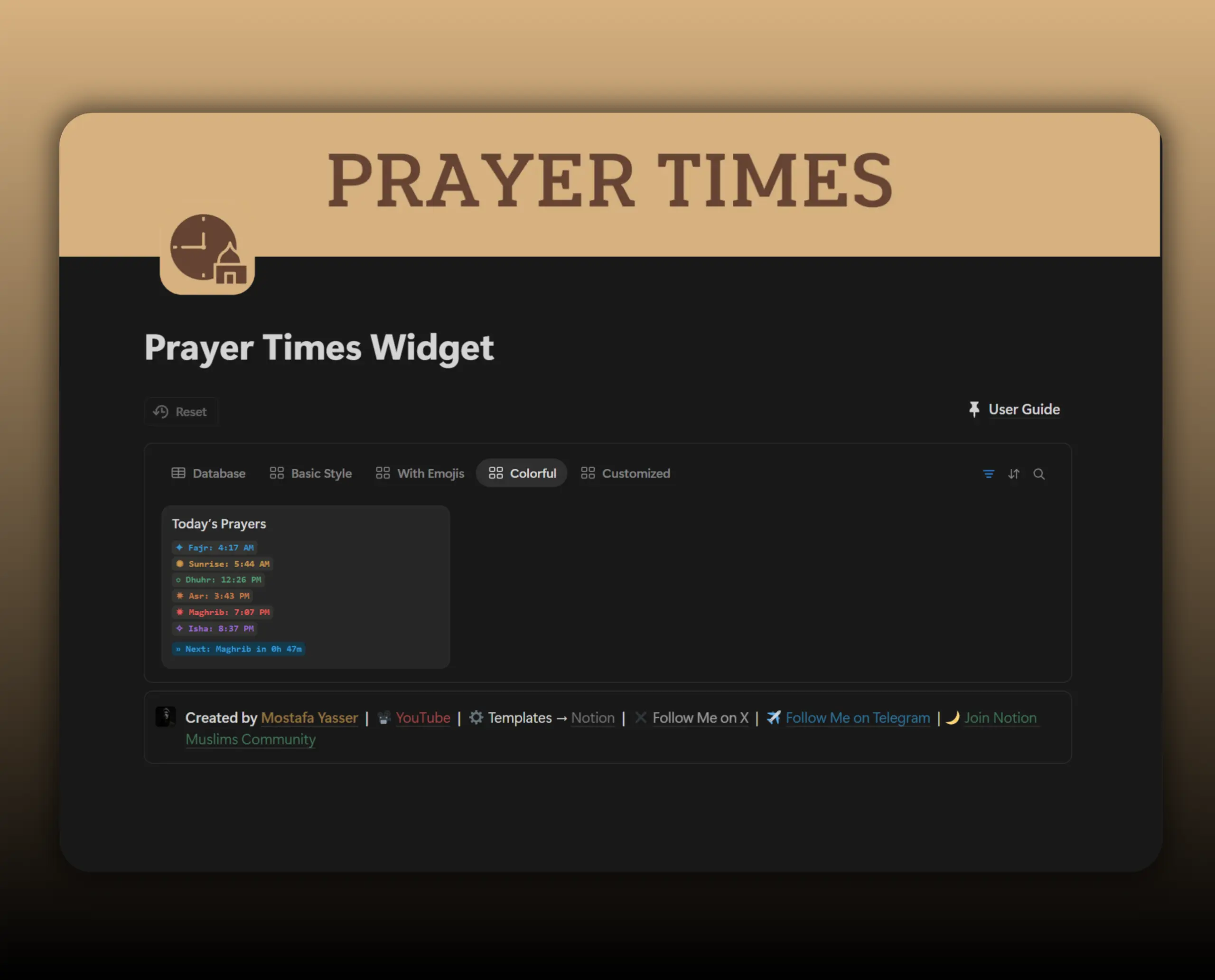 Template Prayer Times