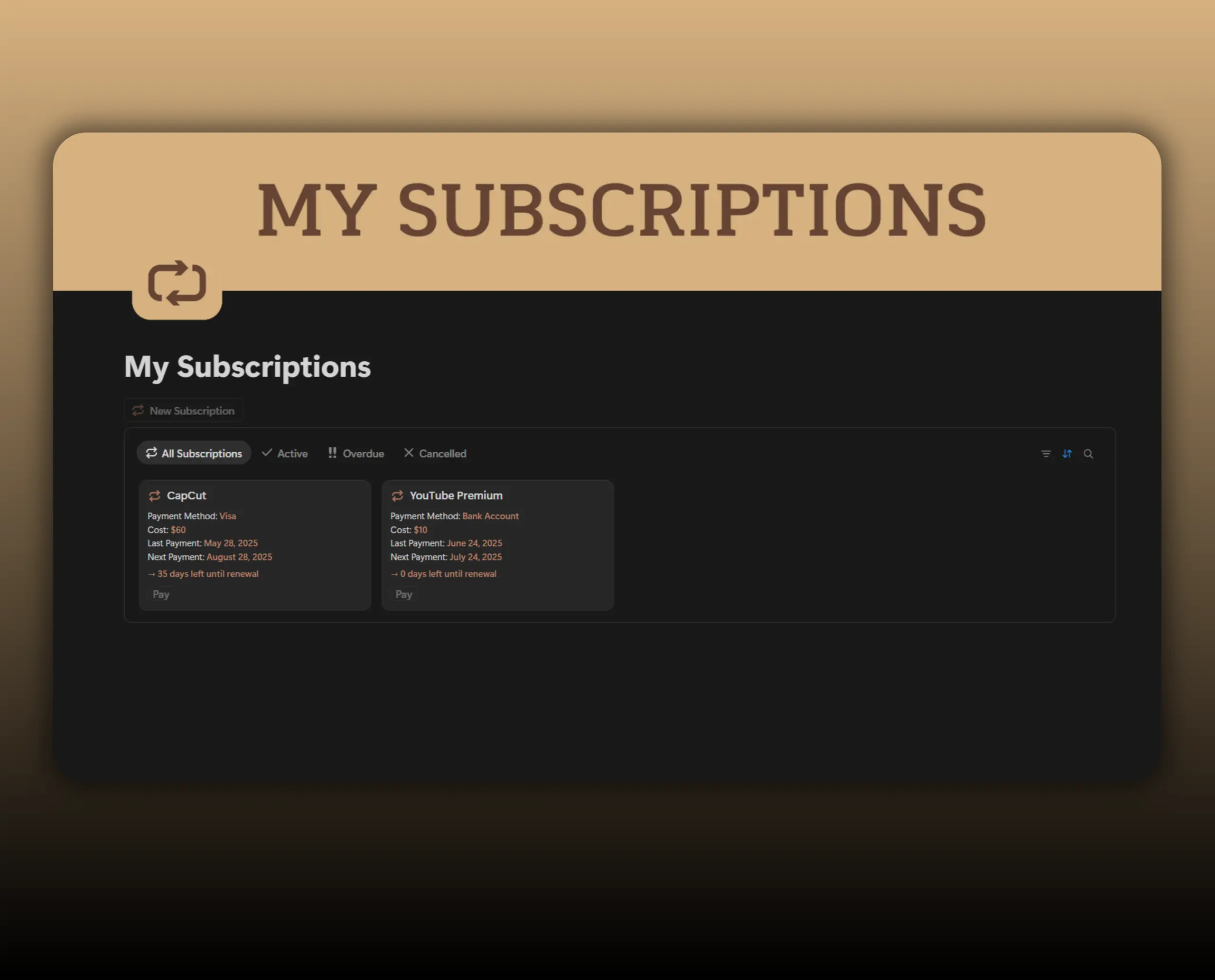 Template My Subscriptions